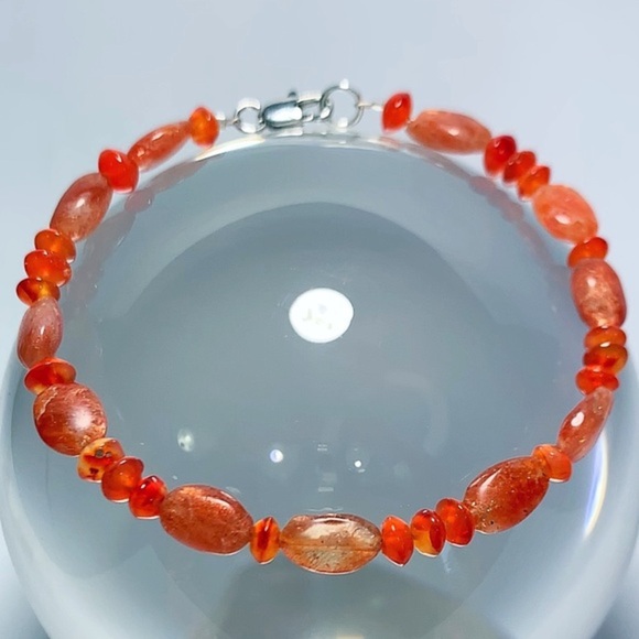 Genuine Sunstone & Carnelian Bracelet! - Picture 1 of 7
